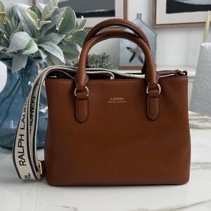Lauren Ralph Lauren Chestnut Pebbled Leather Satchel with Logo Strap